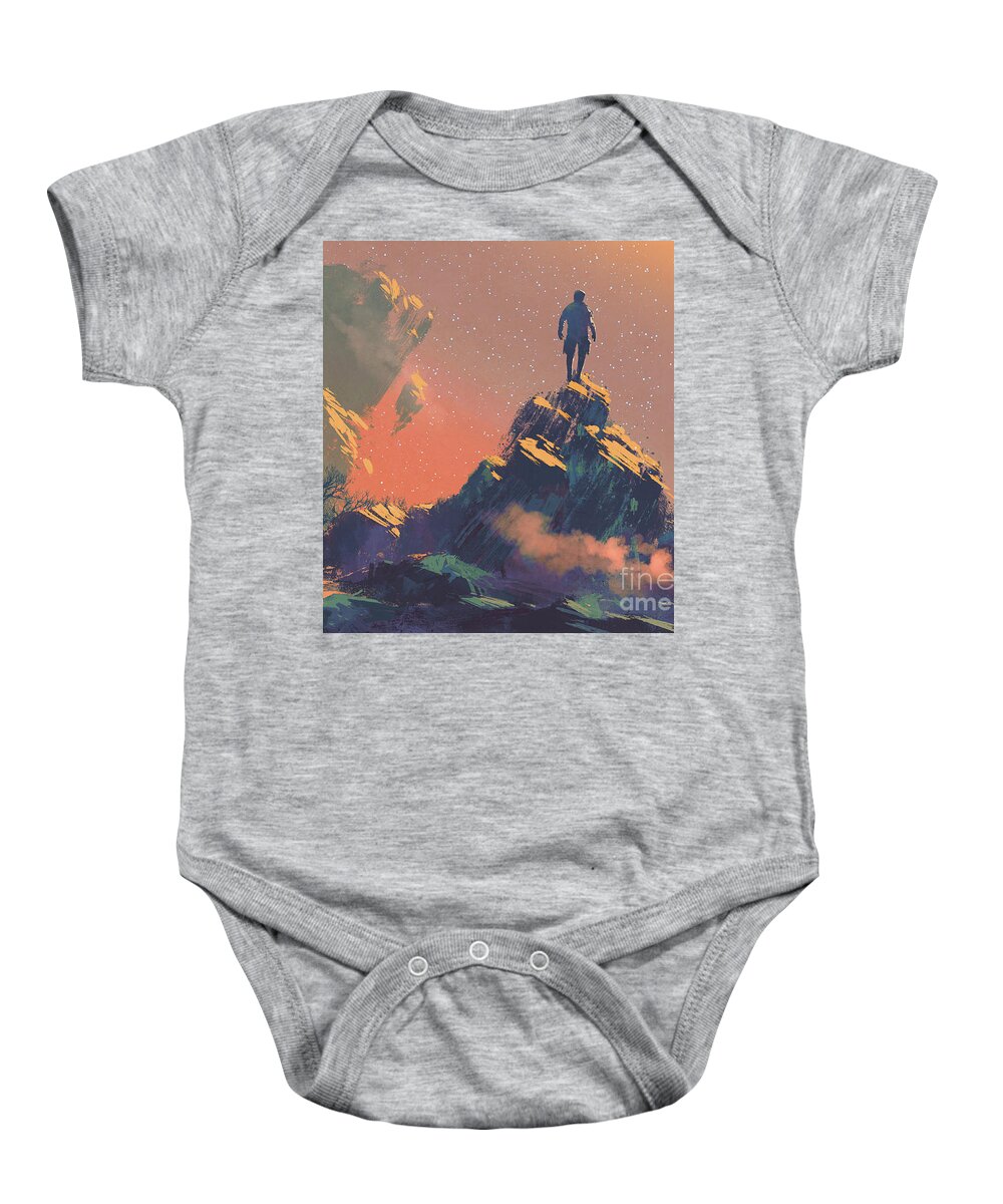 Acrylic Baby Onesie featuring the painting Waiting In The Stars by Tithi Luadthong