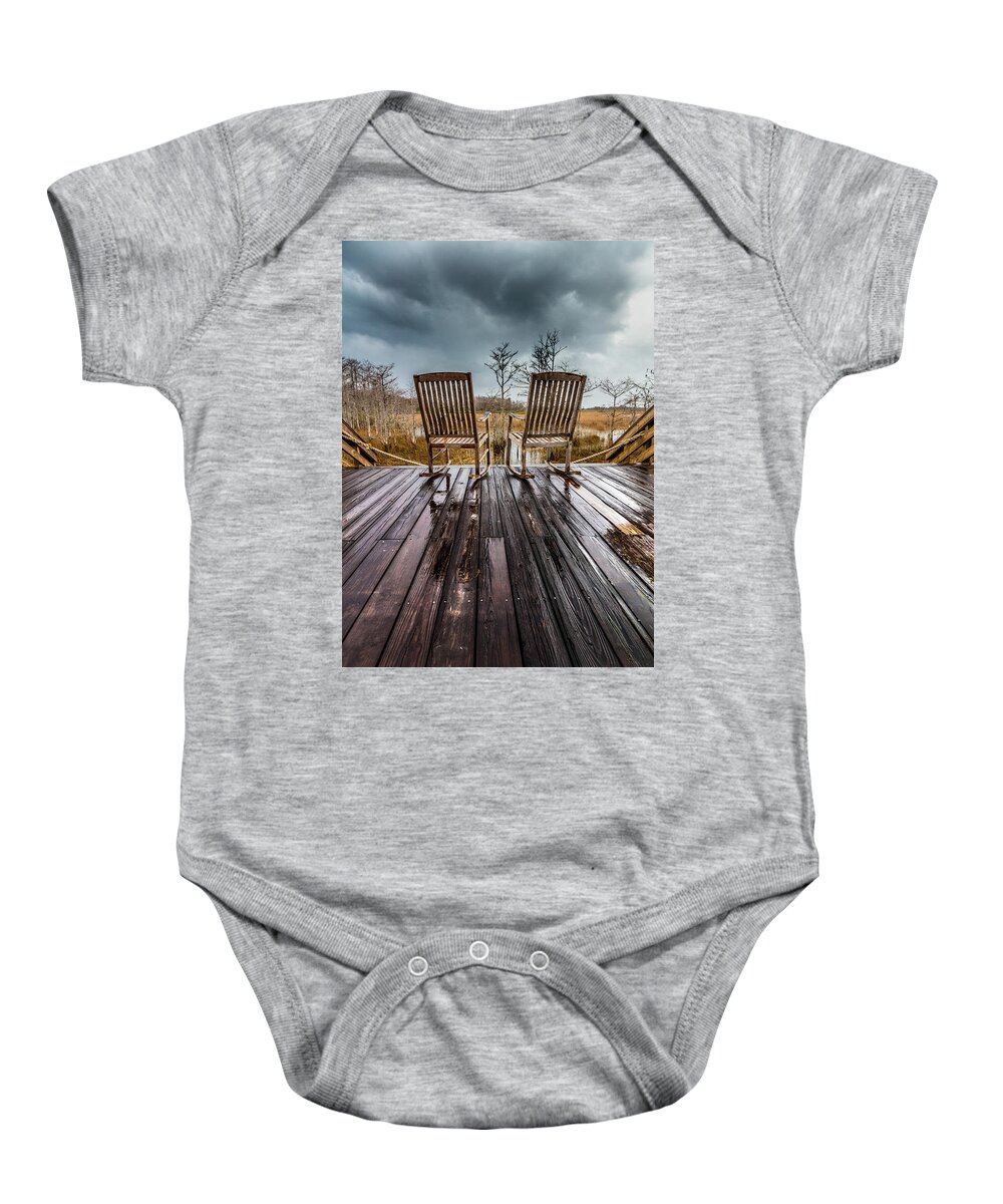 Clouds Baby Onesie featuring the photograph Waiting on the Thunder II by Debra and Dave Vanderlaan