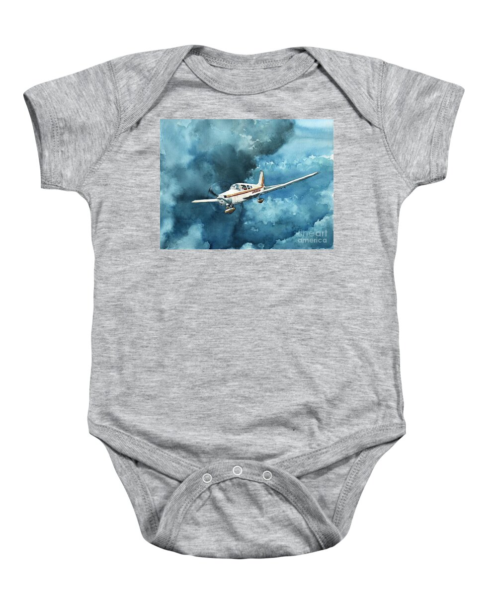 Piper Baby Onesie featuring the painting Warrior Races the Storm by Merana Cadorette
