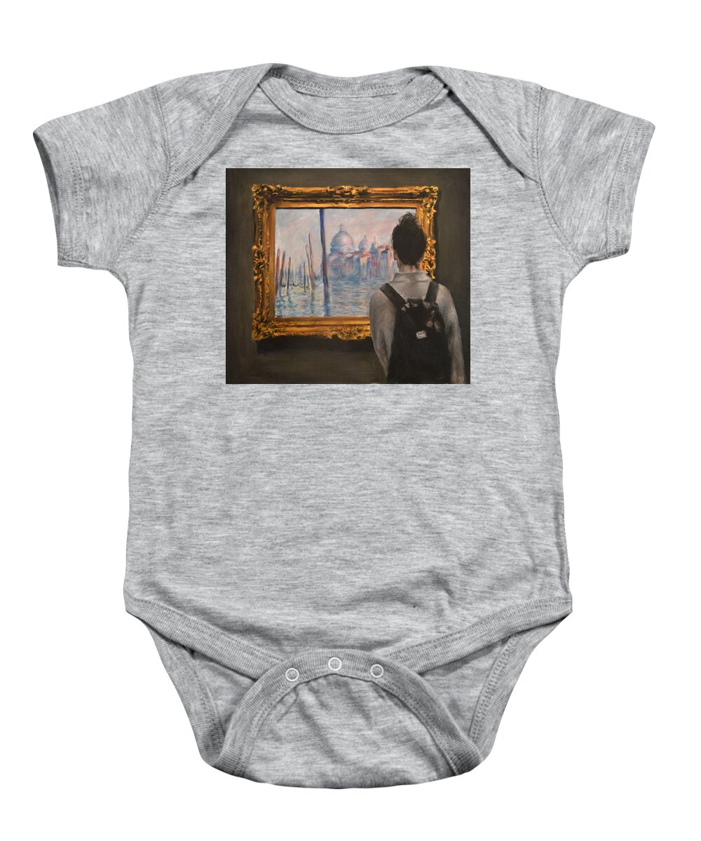 Monet Baby Onesie featuring the painting Watching Monet Venice by Escha Van den bogerd