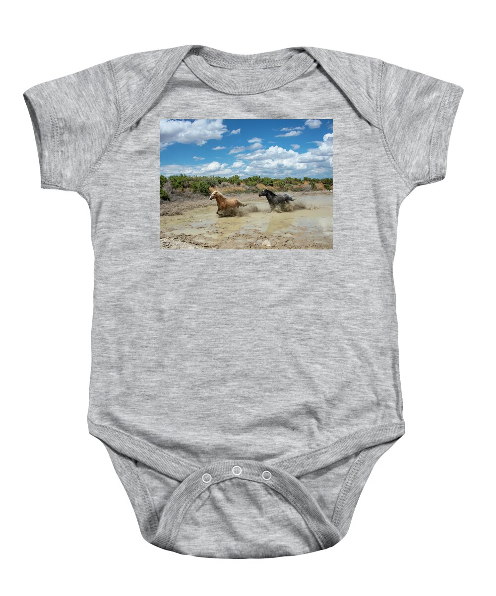 Face Mask Baby Onesie featuring the photograph Water Chase Blue Sky by Dirk Johnson