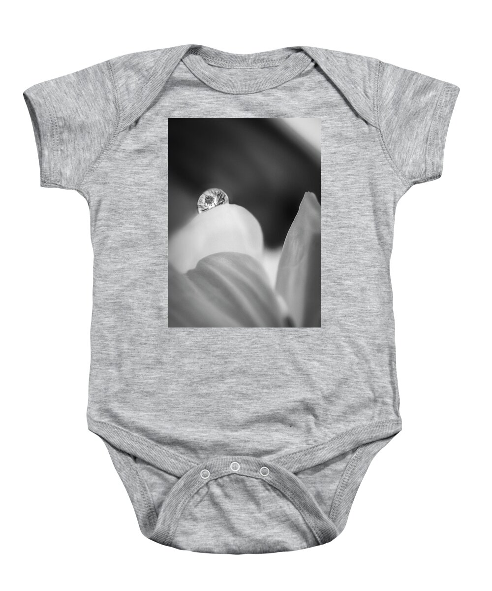 Flower Baby Onesie featuring the photograph Water Drop Refraction BW BW by Susan Candelario