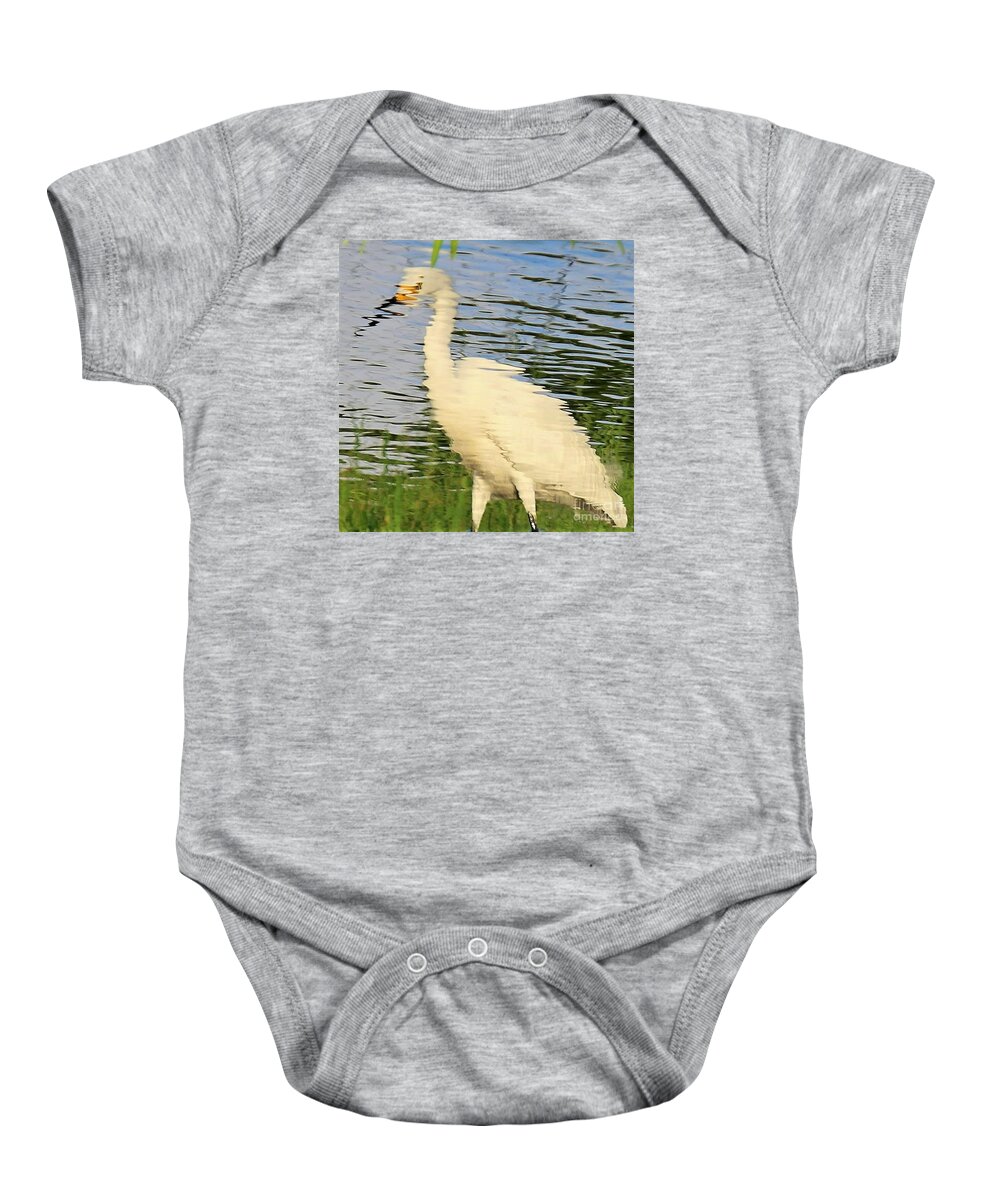 Snowy Egret Baby Onesie featuring the photograph Water reflection of a snowy egret by Joanne Carey