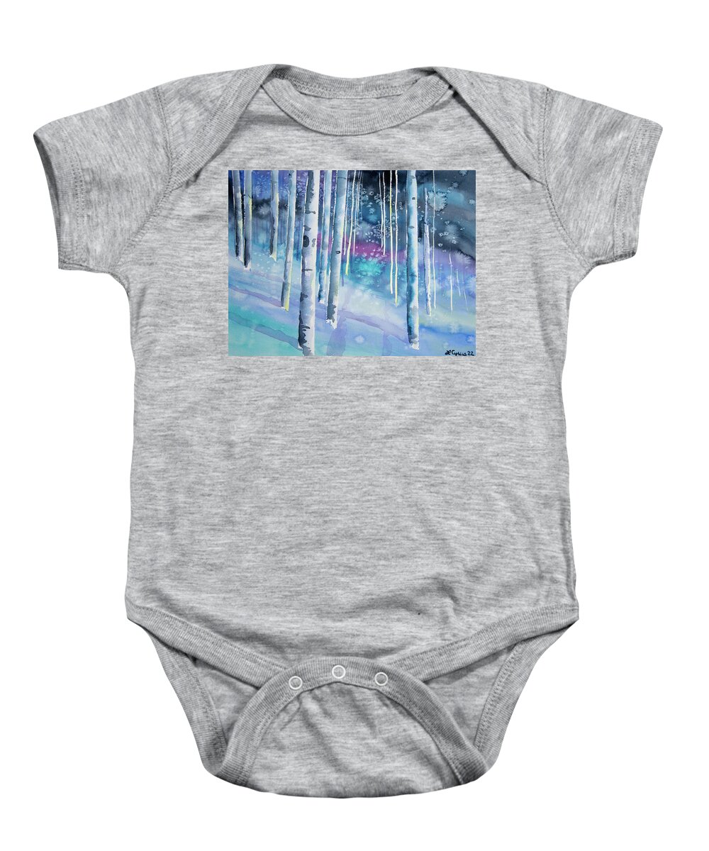 Aspen Baby Onesie featuring the painting Watercolor - Aspen on a Snowy Night by Cascade Colors