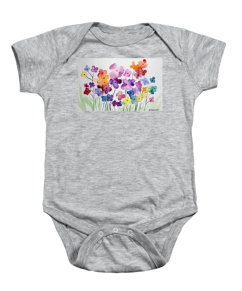 Whimsical Baby Onesie featuring the painting Watercolor - Whimsical Flower Design by Cascade Colors