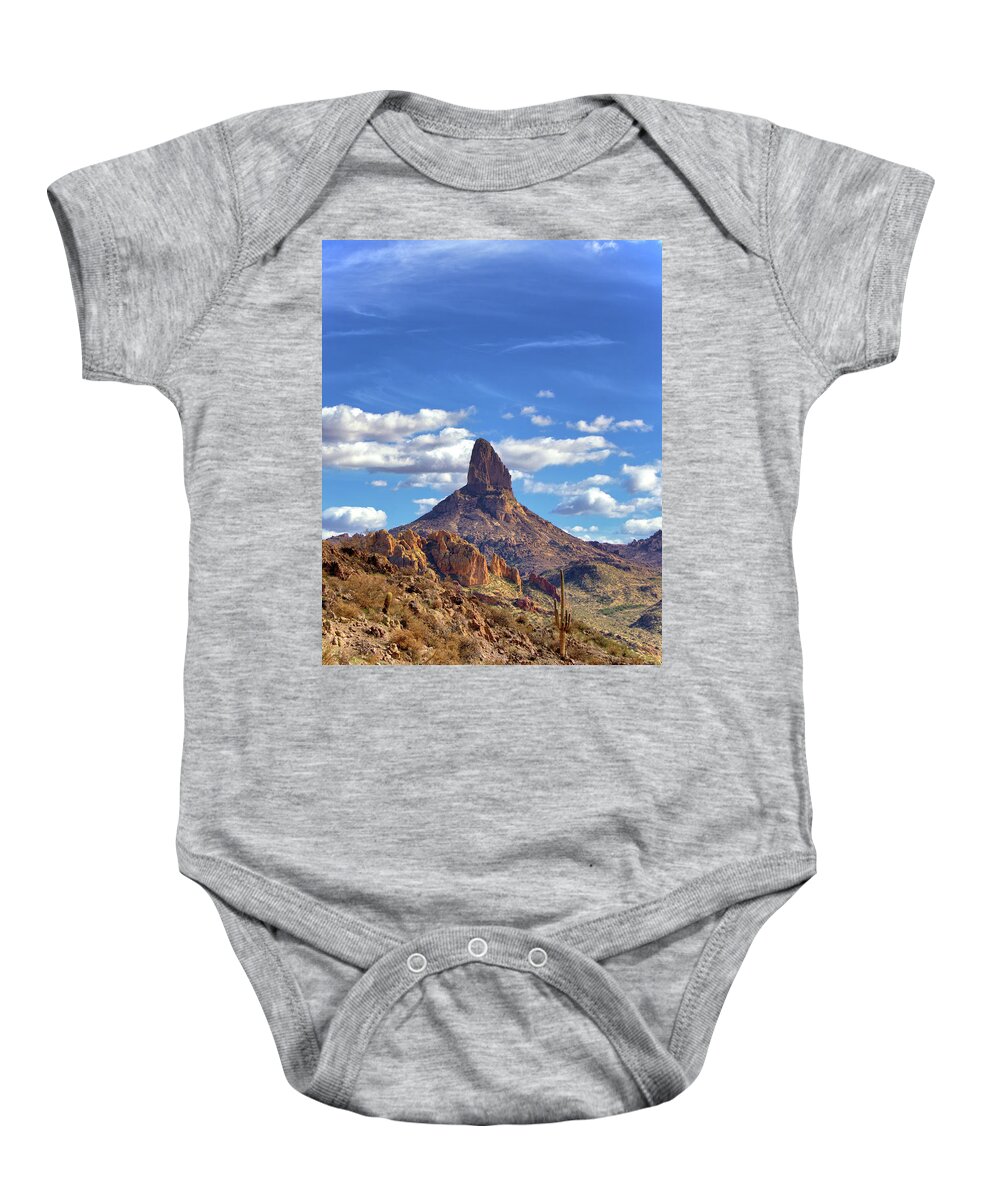 Weavers Needle Baby Onesie featuring the photograph Weavers Needle by Bob Falcone