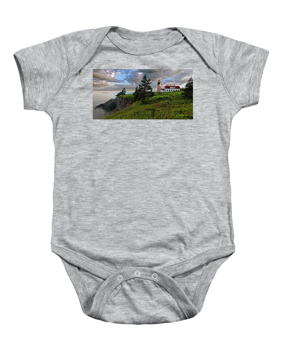 Lighthouse Baby Onesie featuring the photograph West Quoddy Head Lighthouse Panorama by Marty Saccone