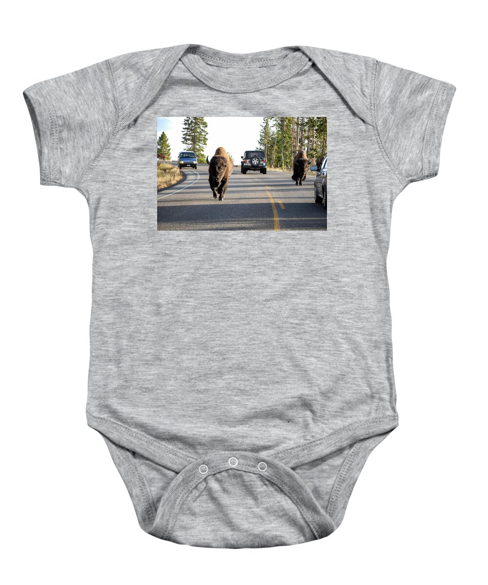 Buffalo Baby Onesie featuring the photograph Where The Buffalo Roam - Bison, Yellowstone National Park, Wyoming by Earth And Spirit