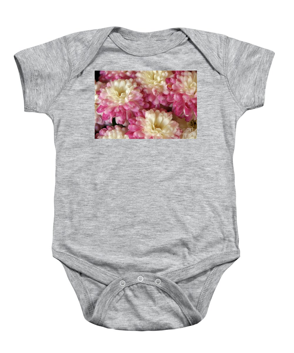 Flora Baby Onesie featuring the photograph White and Pink Mums by Mariarosa Rockefeller