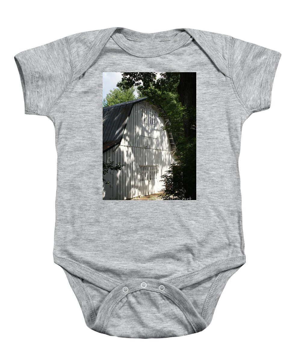 White Baby Onesie featuring the photograph White Barn by Flavia Westerwelle