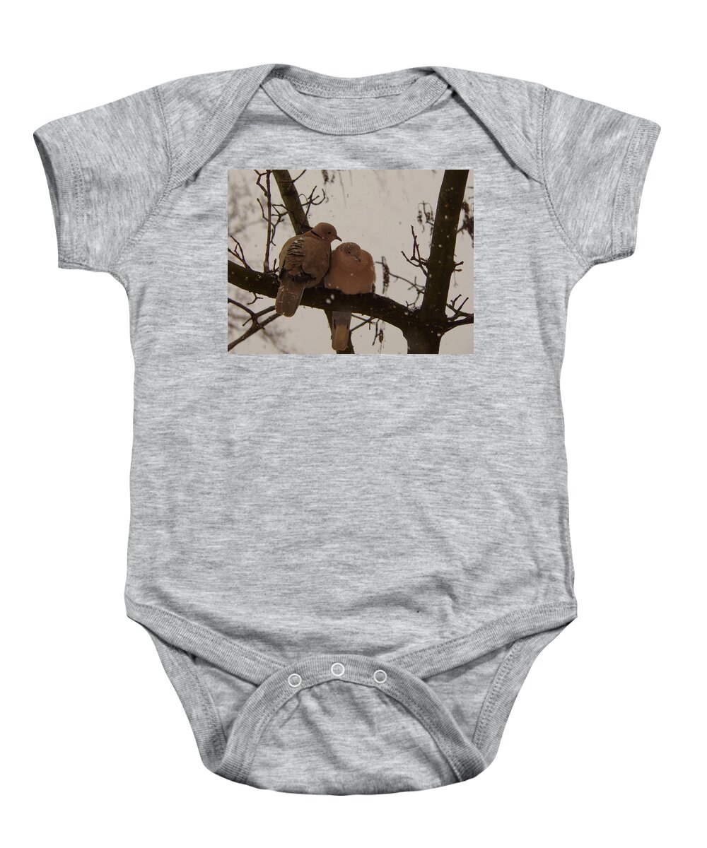 Pair Of Doves Baby Onesie featuring the photograph White Christmas by Attila Meszlenyi