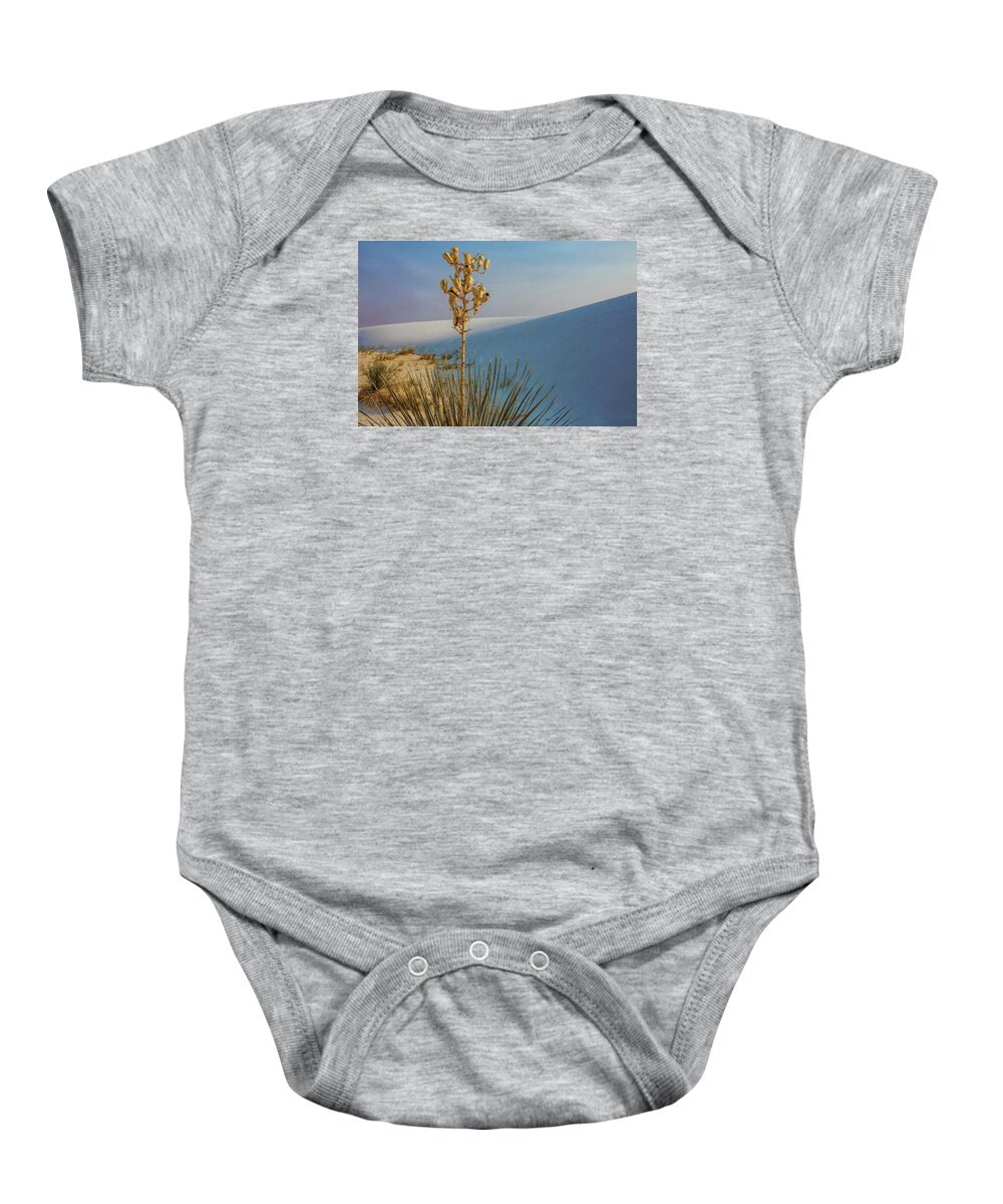 Yucca Baby Onesie featuring the photograph White Sands Yucca by Rebecca Herranen