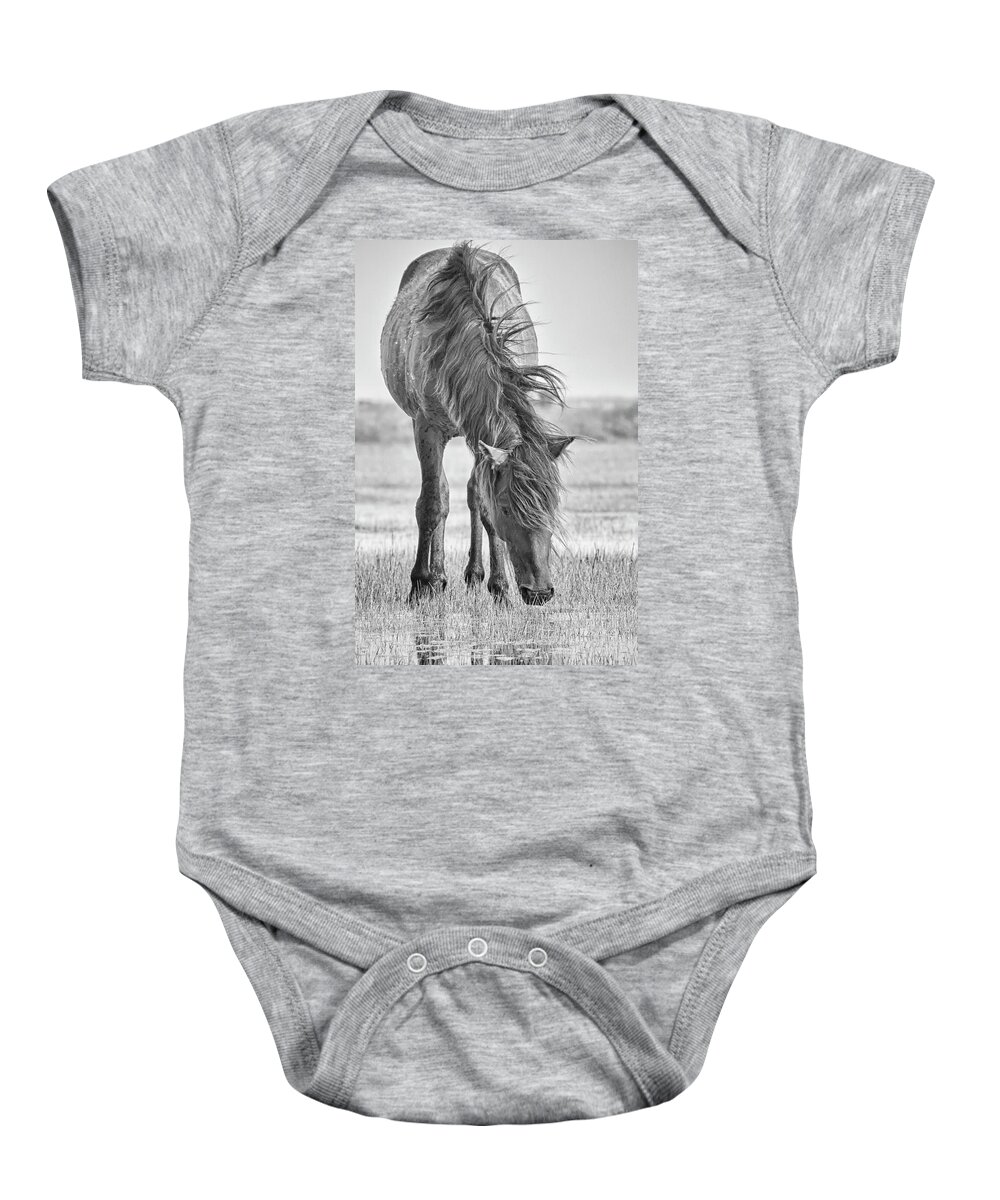 Wild Mustang Baby Onesie featuring the photograph Wild Horse with Wind Blown Mane by Bob Decker