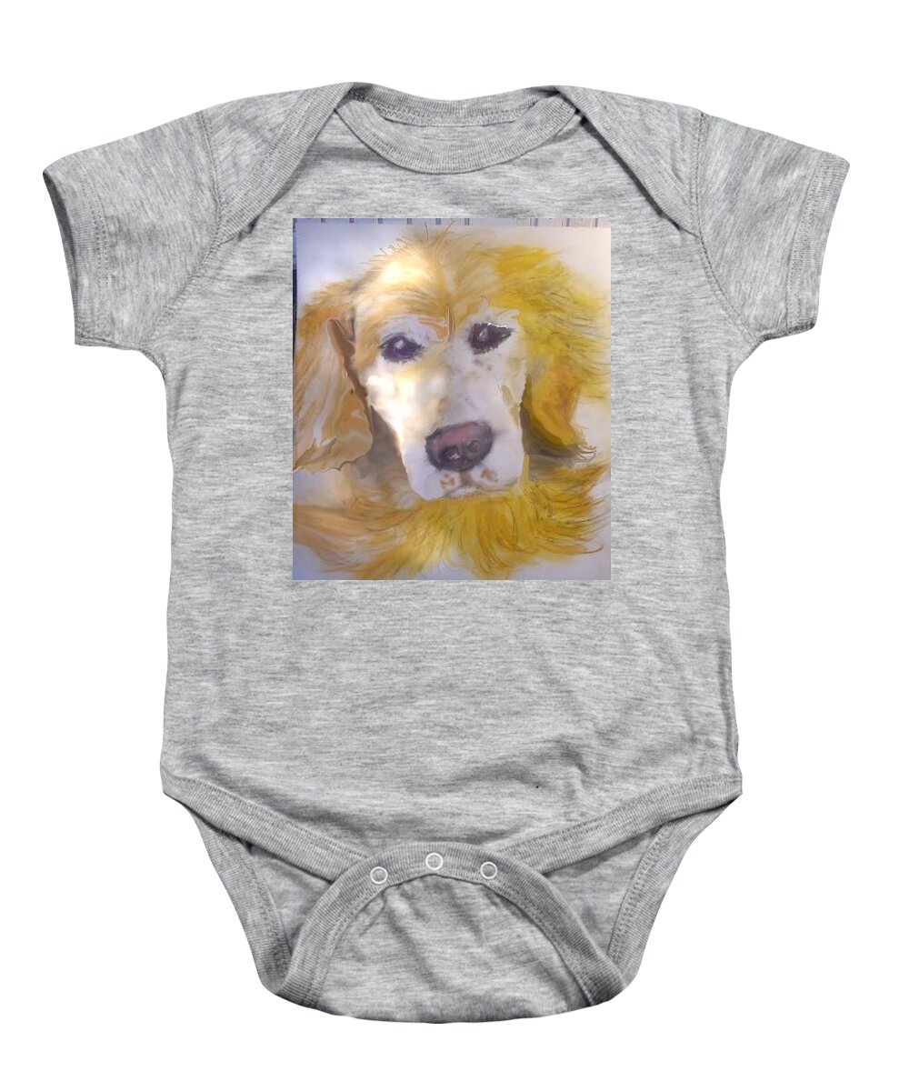 Golden Retriever Early On Pastel Baby Onesie featuring the mixed media Willow pillowpants by Pamela Calhoun