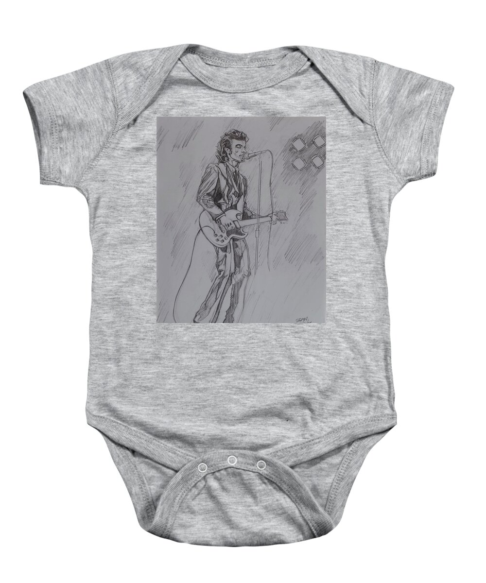 Pencil Baby Onesie featuring the drawing Willy DeVille - Steady Drivin' Man by Sean Connolly