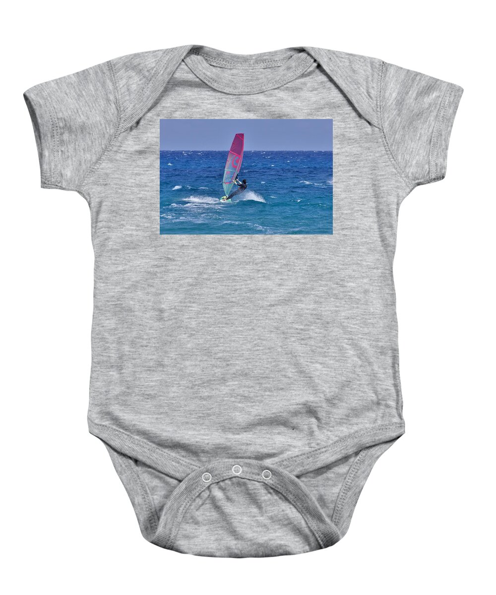 Windsurf Baby Onesie featuring the photograph Windsurfing session in Andora, giugno 2020 by Marco Cattaruzzi