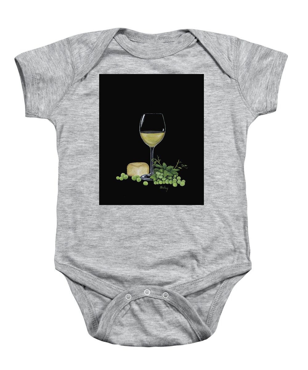 Wine Baby Onesie featuring the painting Wine and Cheese Please by Shirley Dutchkowski