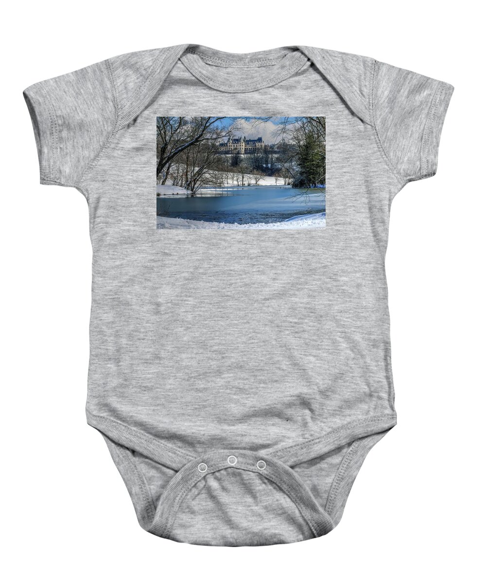 Lagoon Baby Onesie featuring the photograph Winter Comes To The Biltmore Mansion On The Hill by Carol Montoya