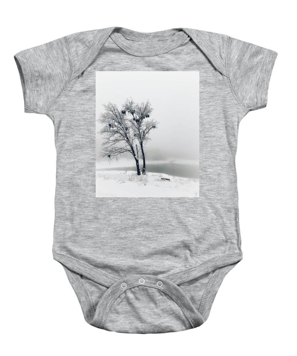 Black And White Baby Onesie featuring the photograph Winter Oak by Steph Gabler