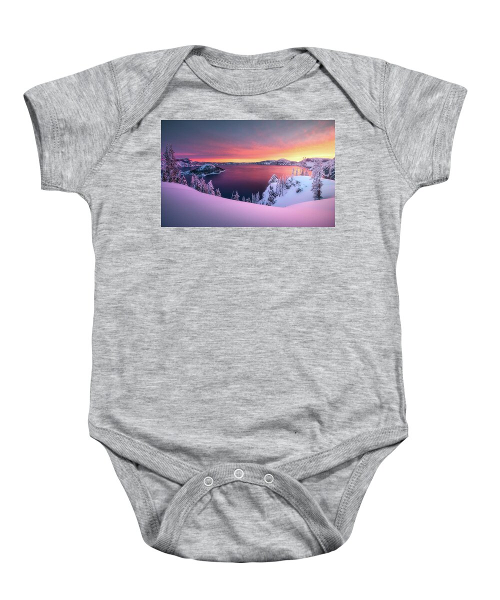 Sunrise Baby Onesie featuring the photograph Winter Sentinels by Henry w Liu