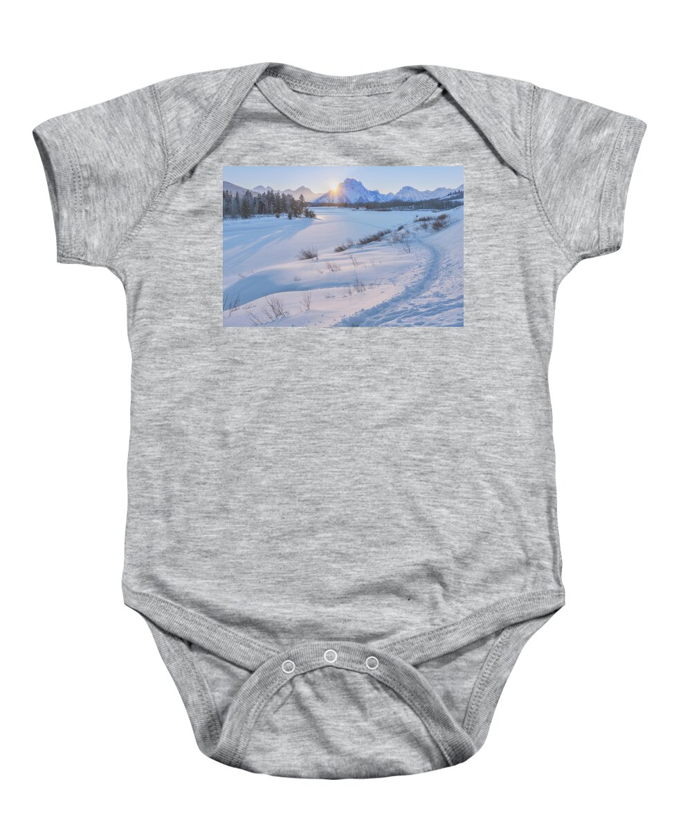 Tetons Baby Onesie featuring the photograph Winter Snowshoe Sunset by Darren White