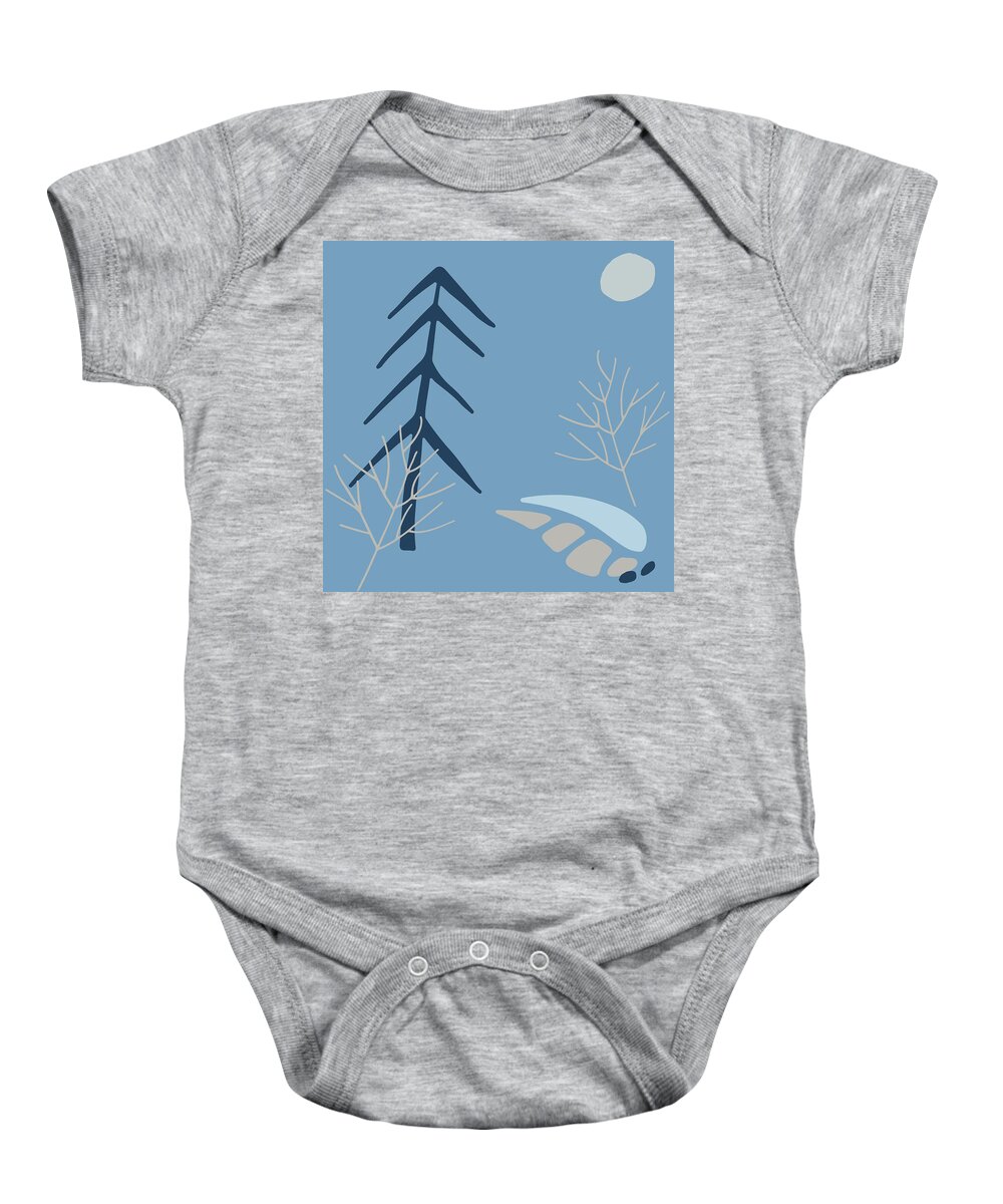 Blue Abstract Landscape Baby Onesie featuring the digital art Winter Spruce Abstract by Judi Suni Hall