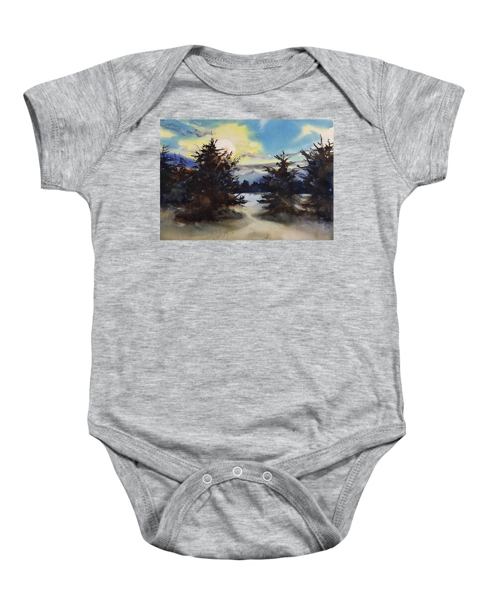 Landscape Baby Onesie featuring the painting Winter Trees by Judith Levins