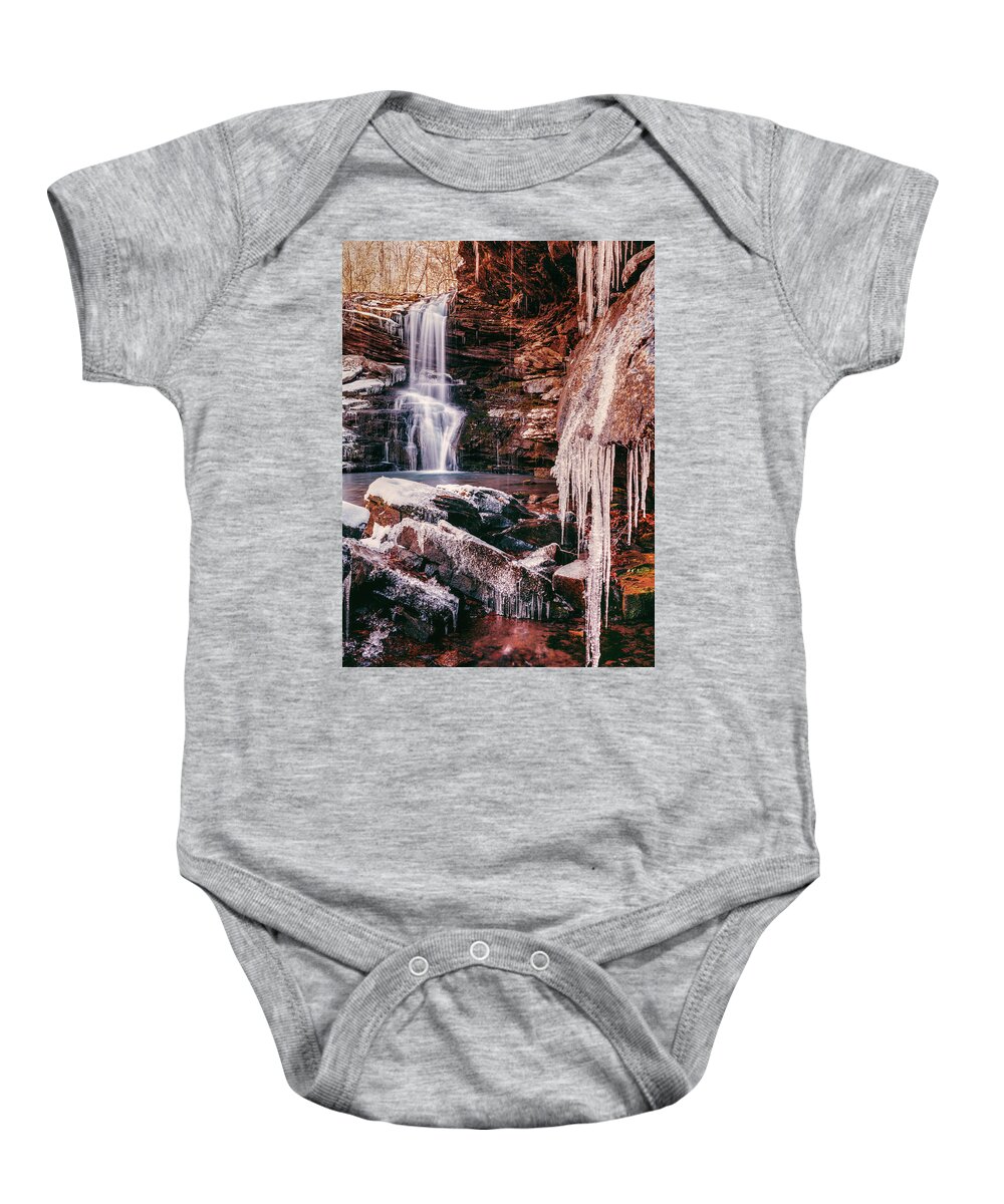 Arkansas Waterfalls Baby Onesie featuring the photograph Winter Wonder At Magnolia Falls by Gregory Ballos