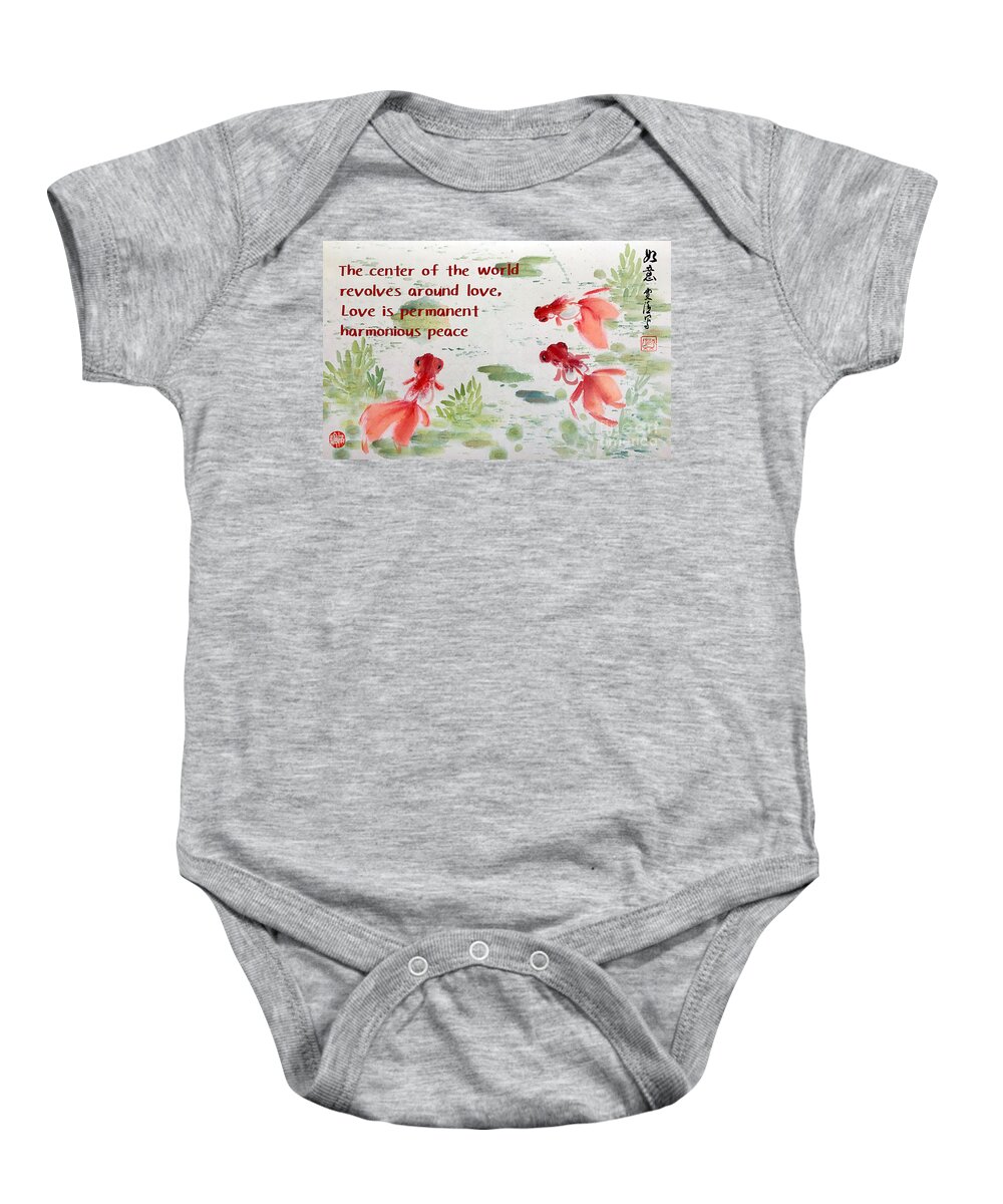 Golden Fish Baby Onesie featuring the painting Wishful - 6 by Carmen Lam