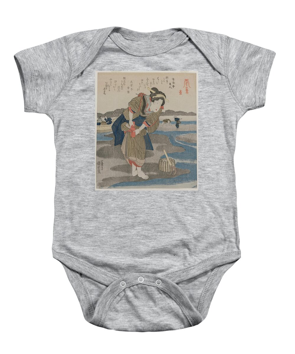 Vintage Baby Onesie featuring the painting Woman Fastening her Skirts from the series Five Pictures of Low Tide late 1820s by MotionAge Designs