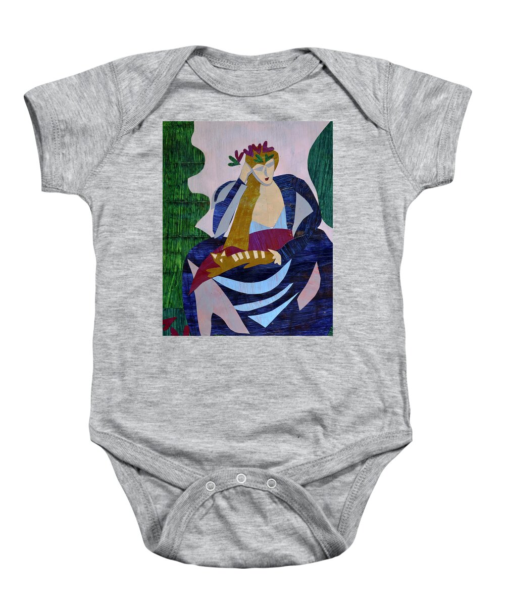Mixed Media Baby Onesie featuring the mixed media Woman with cat 2 by Julia Malakoff