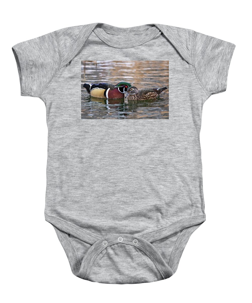 Wood Ducks Baby Onesie featuring the photograph Wood Duck Pair by Wesley Aston
