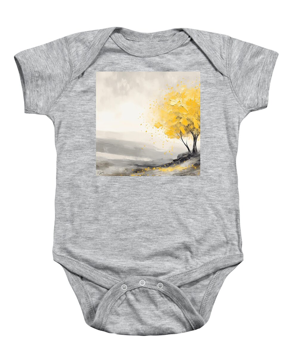 Yellow Baby Onesie featuring the painting Vibrant Transition - Yellow Trees in AutumnArt by Lourry Legarde