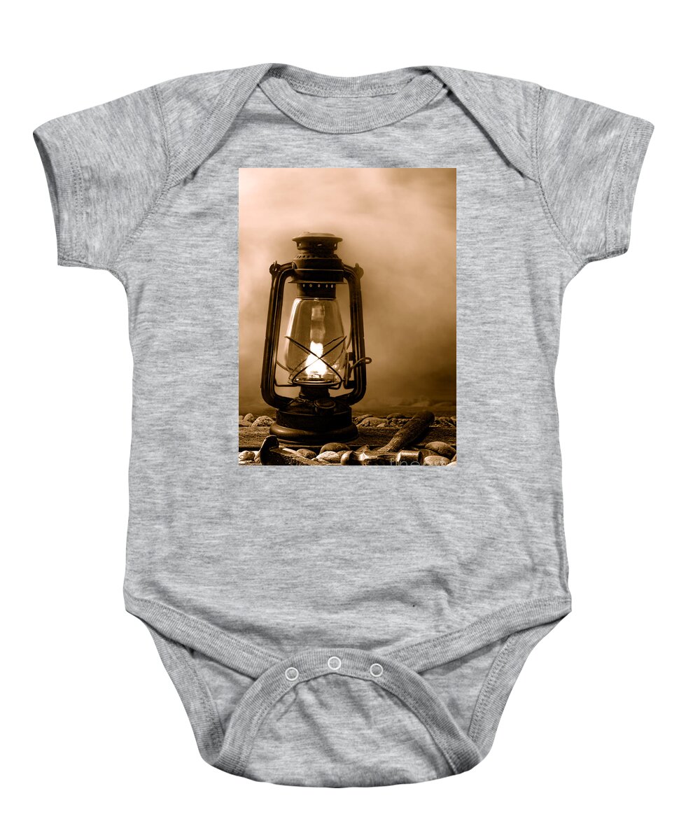 Railroad Baby Onesie featuring the photograph Working on the Railroad - Sepia by Olivier Le Queinec
