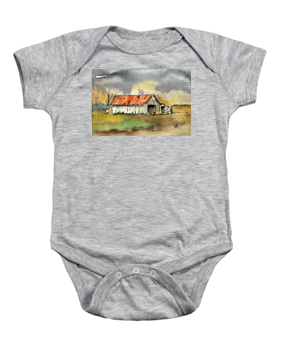 Old Barn And Shed. Watercolor Baby Onesie featuring the painting Worn out by William Renzulli