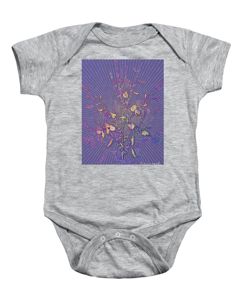 Mosaic Baby Onesie featuring the mixed media Yellow Broom Flowers Mosaic Botanical Art on Veri Peri n.0461 by Holy Rock Design