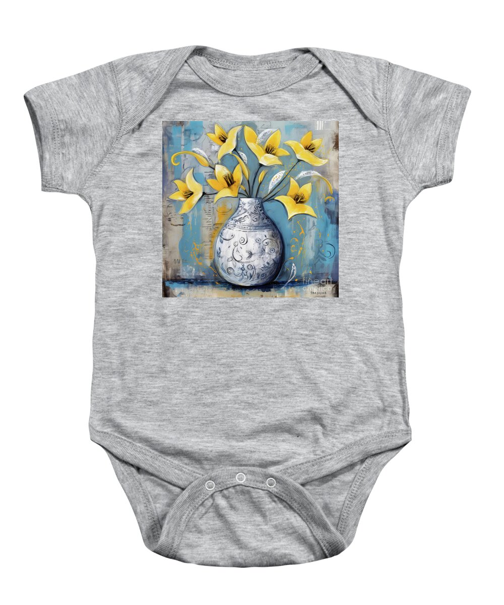 Calla Lily Baby Onesie featuring the painting Yellow Calla Lily Flowers by Tina LeCour