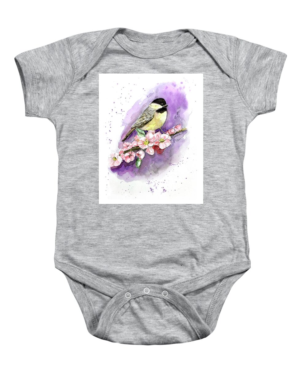 Bird Baby Onesie featuring the drawing Yellow Finch by Marnie Clark