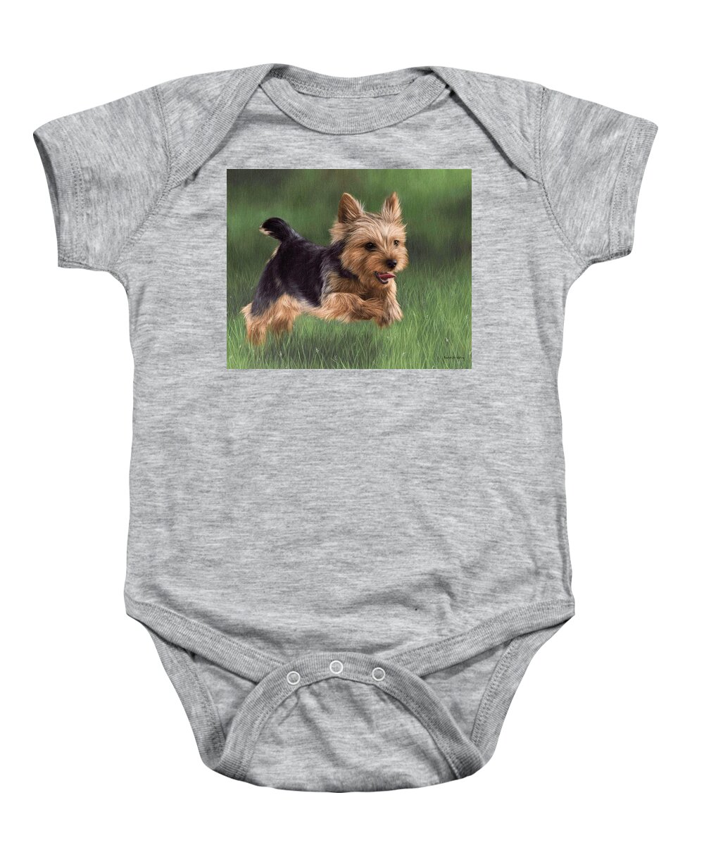 Dog Baby Onesie featuring the painting Yorkshire Terrier Painting by Rachel Stribbling