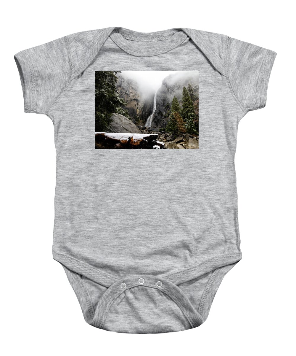 Ca Baby Onesie featuring the photograph Yosemite Falls in Winter I by Cheryl Strahl