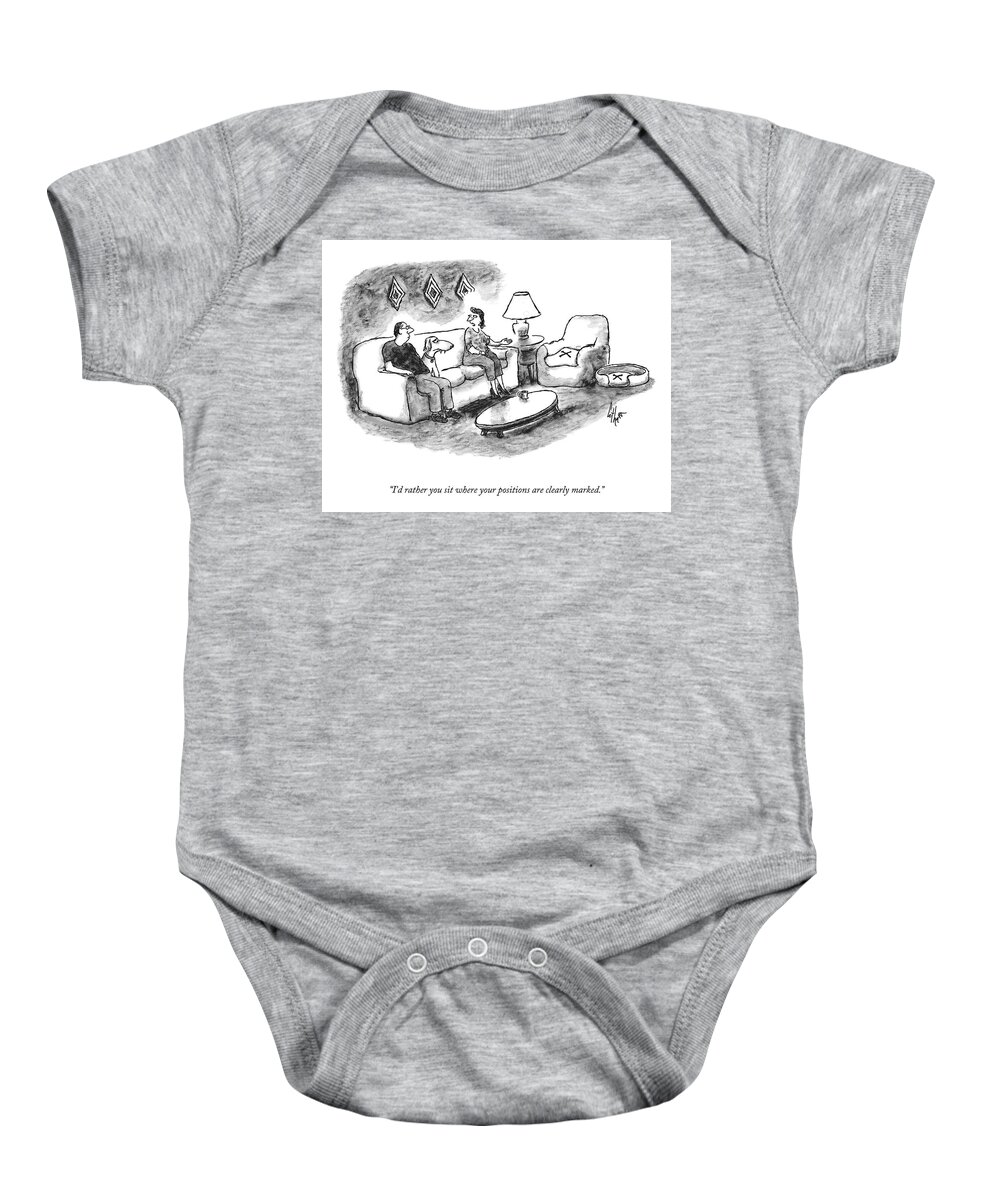 “i’d Rather You Sit Where Your Positions Are Clearly Marked.” Living Room Baby Onesie featuring the drawing Your Positions are Clearly Marked by Frank Cotham