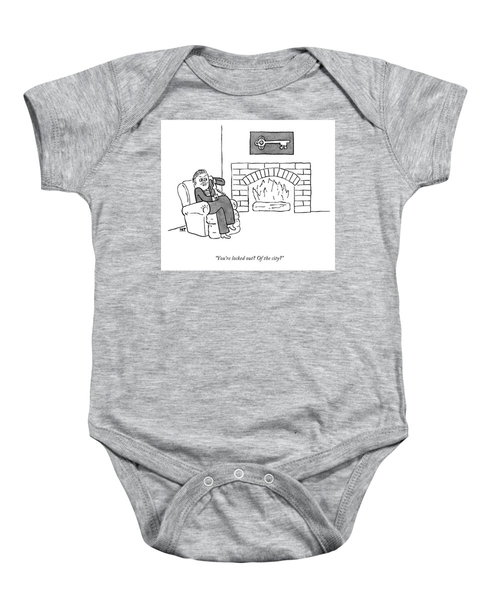 you're Locked Out? Of The City? Baby Onesie featuring the drawing You're Locked Out? by Patrick McKelvie