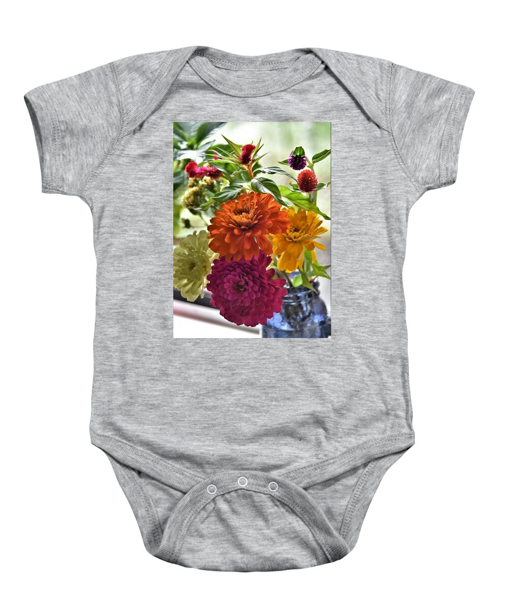 Flowers Baby Onesie featuring the photograph Zinnia Bouquet by Kim Bemis