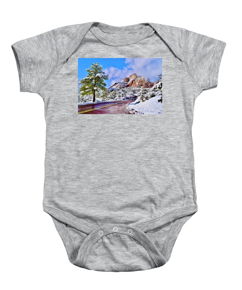 Zion Baby Onesie featuring the photograph Zion Mount Carmel Hwy-East Zion by Bnte Creations