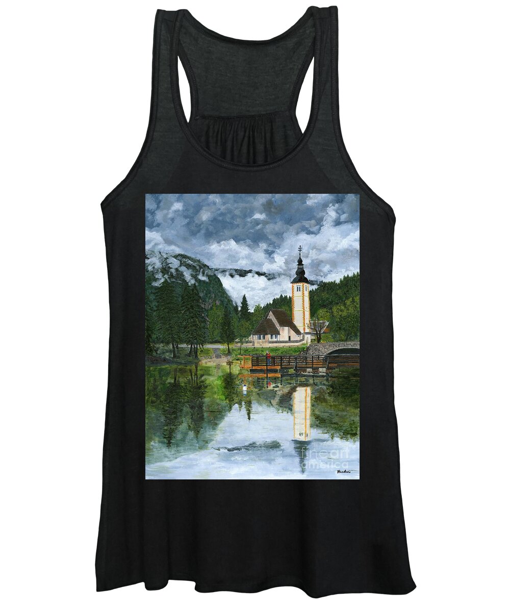 Church Women's Tank Top featuring the painting Church Reflections Painting by Timothy Hacker
