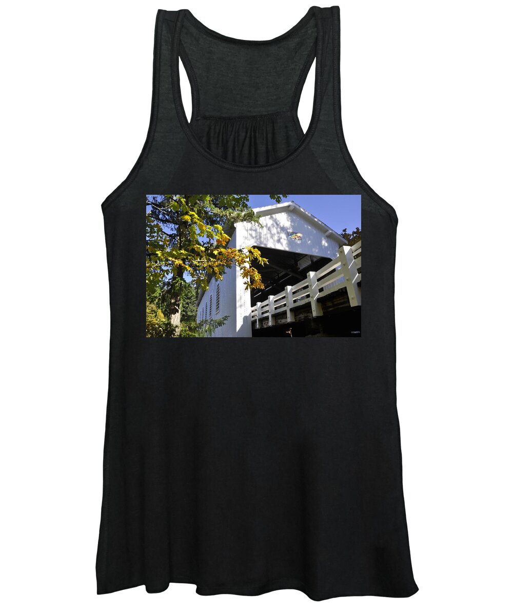 Canvas Prints Women's Tank Top featuring the photograph Cottage Grove Or Covered Bridge Tour #1 by Wendy Elliott