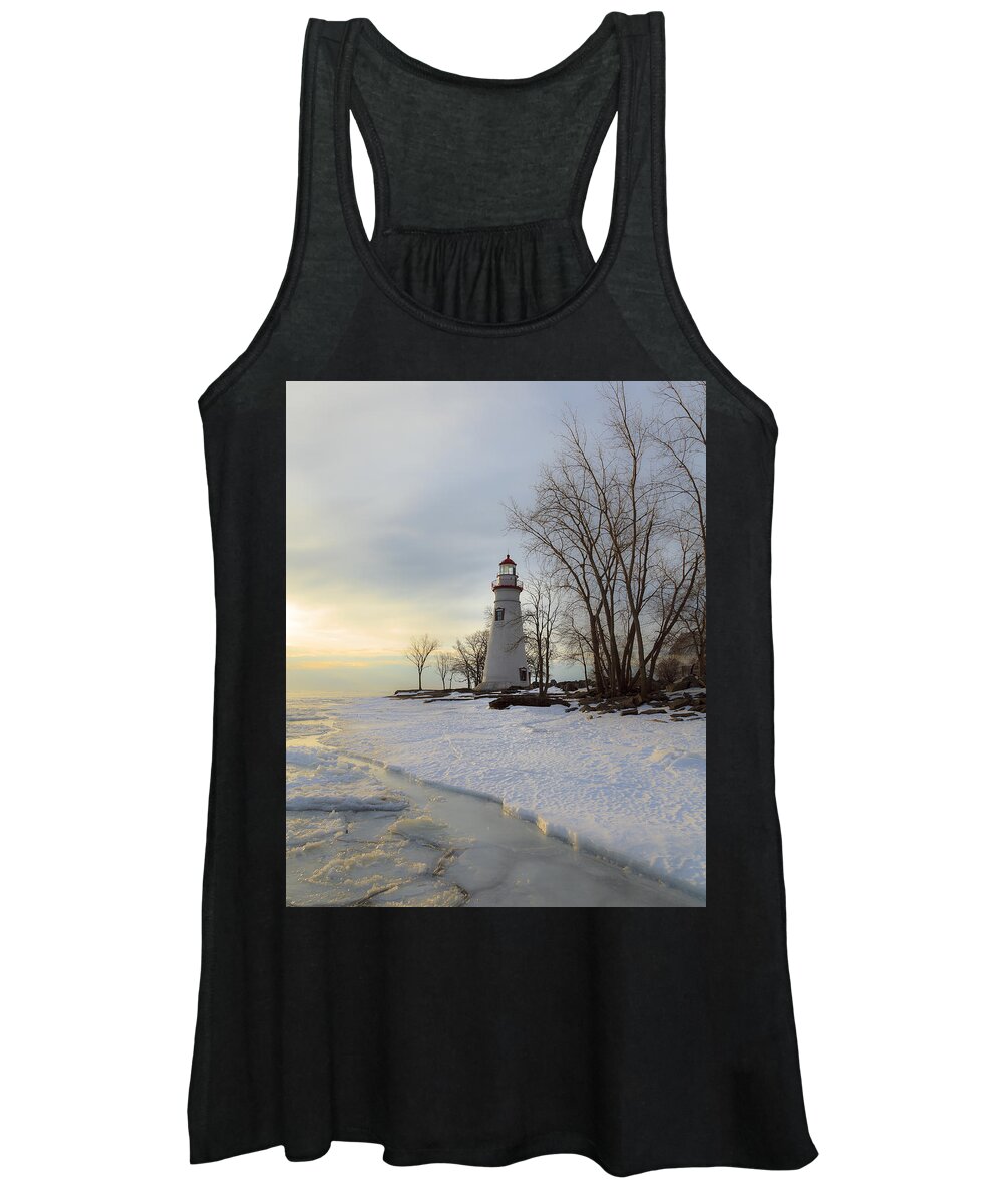 Erie Women's Tank Top featuring the photograph Marblehead Lighthouse Winter Sunrise #1 by Jack R Perry
