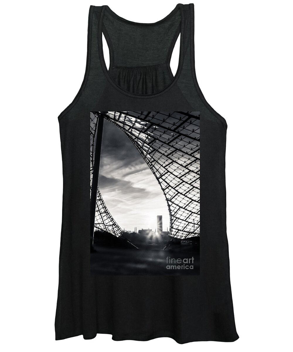 Black And White Women's Tank Top featuring the photograph Olympiastadium - The Roof by Hannes Cmarits