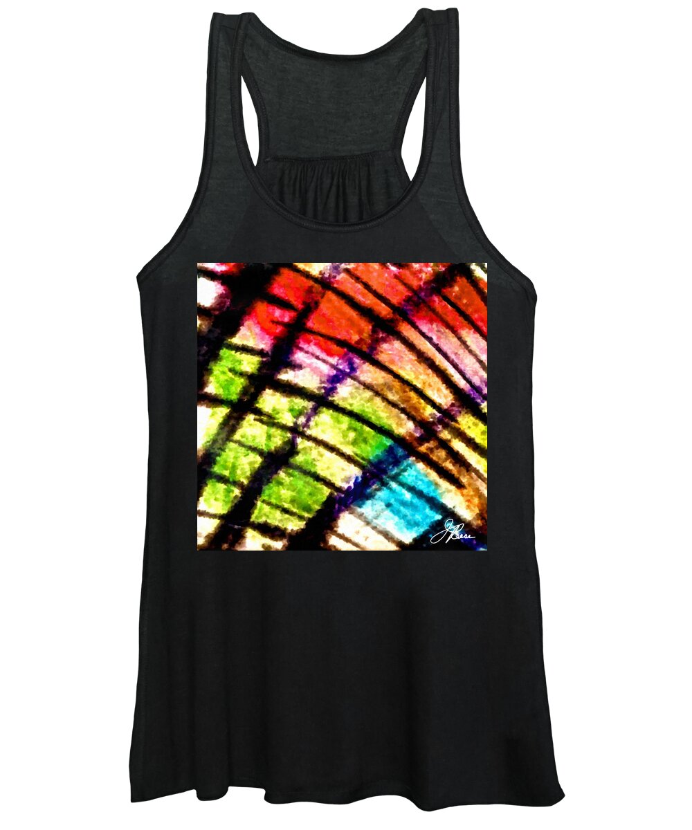 Pastel And Chinese Black Ink On Rice Paper. Multicolored Women's Tank Top featuring the painting Red Reach by Joan Reese