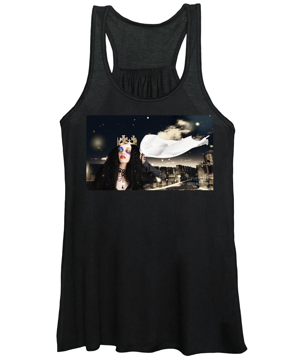 Fairytale Women's Tank Top featuring the photograph Royal damsel in distress waving white castle flag by Jorgo Photography